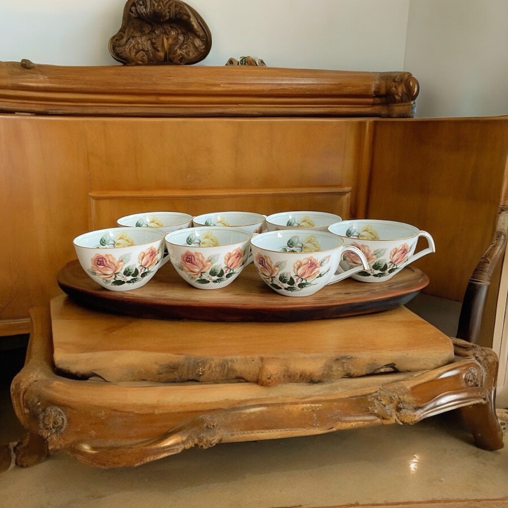 VTG Narumi Kent China Trio Pattern Cups Set of 7 Occupied Japan Rose Gold Trim